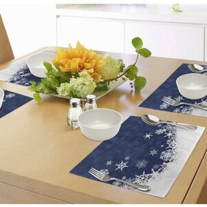 Set Of 4 Blue And White Snowflake Waterproof Canvas Fabric Placemats NIB